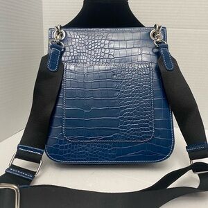 Urban Outfitters Blue Croc-Embossed Messenger Crossbody Bag